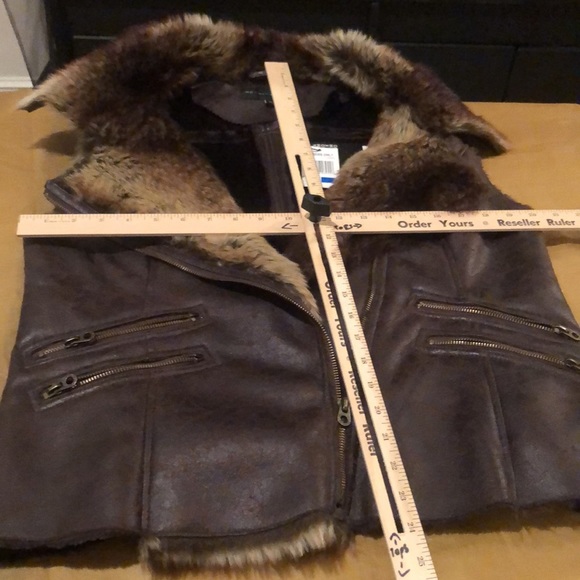 Members Only  size XL brown faux leather & fur zip front moto style pockets - Picture 11 of 15